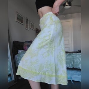 Vintage Coldwater Creek midi skirt size medium white and green garden print